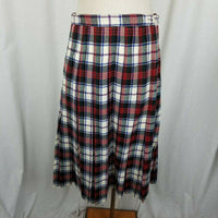 Bretton Place Wool Tartan Plaid Pleated Maxi Skirt Womens M L Vintage Red Blue