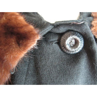 Juilliard Fabric Mid Century Mod Fur Collar Wool Coat Cloak Womens S M USA Black