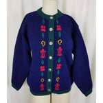 Pitlochry Scotland Wool Knit Floral Pewter Buttons Cardigan Sweater Womens M L