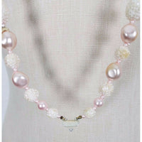 Strand Large Crochet Pink Beads Faux Pearl BEADED NECKLACE Vintage Contemporary