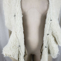 Mystree Vegan Faux Suede Sherpa Lined Drape Ruffled Swing Jacket Coat Womens S