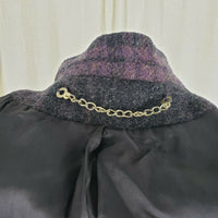 Paul Levy Purple Plaid Mohair Wool Midi Peacoat Womens M  L Vintage 80s Black