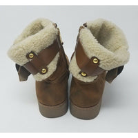 Marc Fisher Buckle Ankle Boots Faux Fur Shearling Suede Side Zip Tan Women's 7M