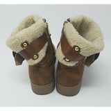 Marc Fisher Buckle Ankle Boots Faux Fur Shearling Suede Side Zip Tan Women's 7M