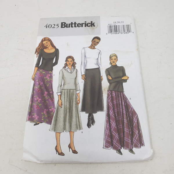 Butterick Pattern 4025 Misses Skirts Flared or Bias 2 Styles Size 18 20 22 UNCUT