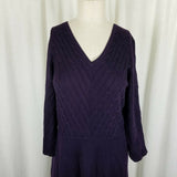 Jones New York VNeck Diagonal Cable Knit Sweater Dress Womens M Dark Purple Midi