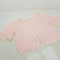 Vintage Cradle Knit Layette Set Crochet Cardigan Sweater Baby Girls Newborn Pink
