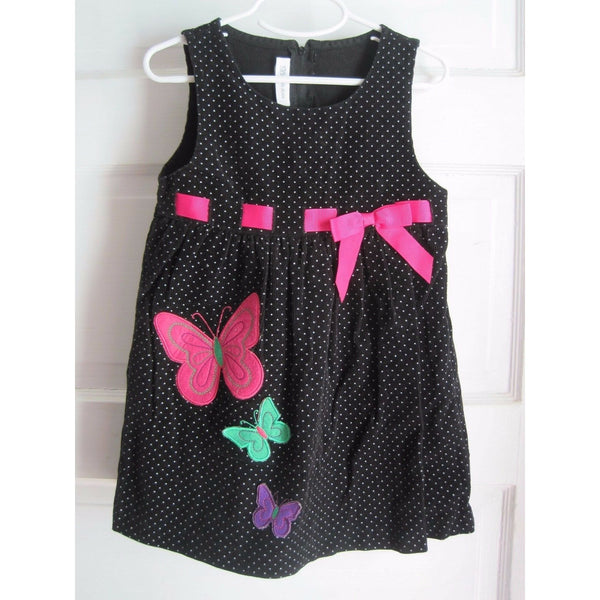 Bonnie Jean Polka Dot Corduroy Butterfly Applique Embellished Midi Dress Girls 4