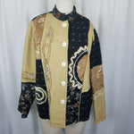 Indigo Moon Artsy Linen Abstract Patchwork Jacket Blazer Womens M Art to Wear