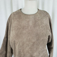 Vintage Marlynn Traditions Ltd Brown Leather Tunic Shirt Top Womens 6 3/4 Sleeve