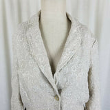 Gui Italy Linen Flax Eyelet Lace Look Woven Button Blazer Jacket Womens 8 Tan