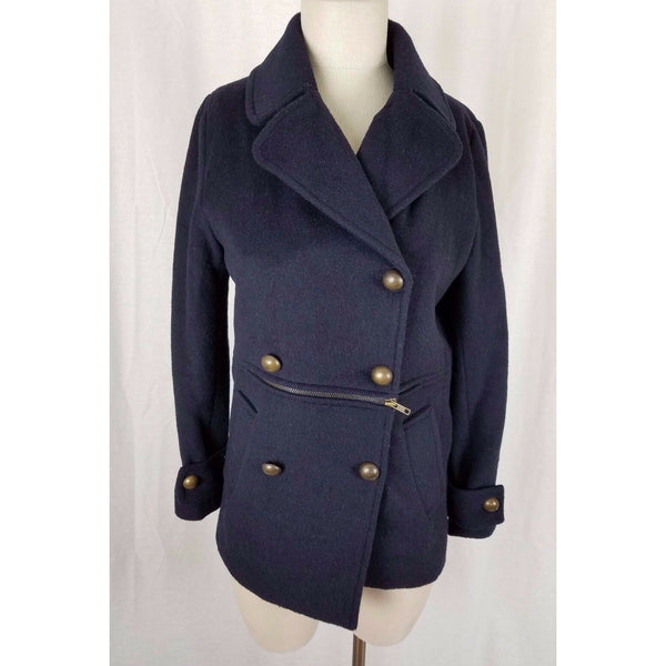 Jeong Gam Double Breasted Winter Wool Navy Peacoat Coat Womens XS S Slim Cut