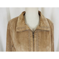 B.T. Limited Brushed Leather Suede Braided Trim Jacket Womens L Full Zip Up