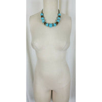 Single Strand Blue Turquoise Chunky Beads BEADED NECKLACE Choker Resin Plastic