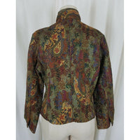Coldwater Creek Boucle Tapestry Paisley Print Funnel Neck Jacket Womens PS