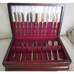 Holmes & Edwards Stainless Steel Floral Flatware Set in Chest Japan Tongs