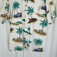 Vintage Weekender Hawaiian Camp Shirt Woody Wagons Cars Club Palm Trees Men 2X
