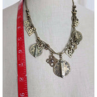 Mixed Metal Statement Dangle Charm Bib BEADED NECKLACE Contemporary Jewelry
