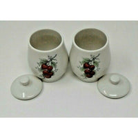 SYRACUSE Carefree True China Wayside Fruit 5" Sugar Bowls With Lids USA Set Of 2