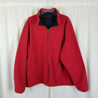 LL Bean Reversible Full Zip Up Fleece Sweater Jacket Mens L Red Exposed Stitches