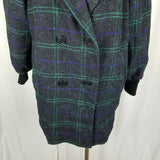 Spencer Douglas Wool 1980s Plaid Peacoat Coat Womens 12 Vintage Knit Cuffs USA