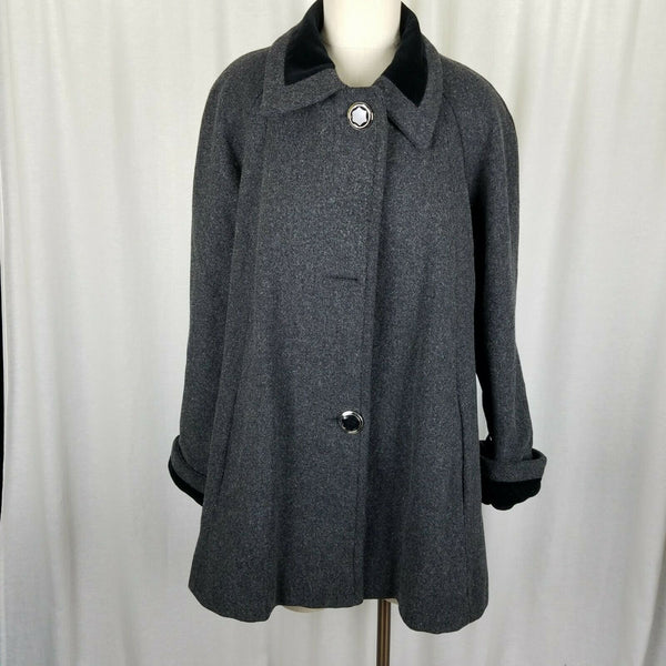 Jofeld De Ball Velvet Trim Short Aline Skater Swing Peacoat Jacket Womens L Gray