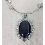 Faux Black Onyx Crystal Pendant Choker Necklace Silver Chain Charm Resin Beaded