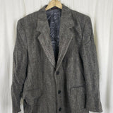Vintage Black & White Herringbone Tweed Wool Peacoat Mens L Over Top Coat