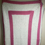 Vintage Crochet Rectangle Borders Afghan Grandma Blanket Handmade 50x78 Twin