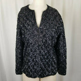 Vintage European Heavily Beaded Black Satin Cocktail Blazer Jacket Womens 40