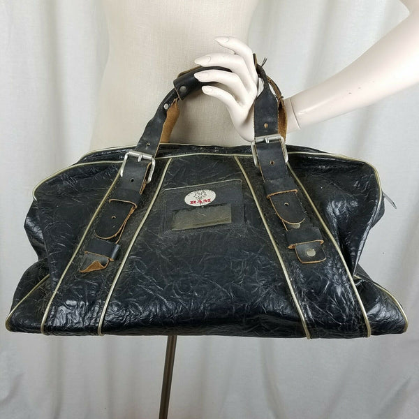 Vintage Ram Golf Bag Black Leather Distressed Doctor Style Duffel Duffle Sports