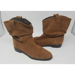LL Bean Women's 9.5 M Slouch Ankle Boots Nubuck Cognac Suede Brushed Leather Tan