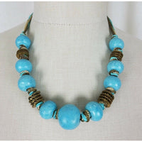 Single Strand Blue Turquoise Chunky Beads BEADED NECKLACE Choker Resin Plastic