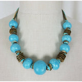 Single Strand Blue Turquoise Chunky Beads BEADED NECKLACE Choker Resin Plastic