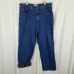 LL Bean Relaxed Fit Plaid Flannel Lined Insulated Denim Blue Jeans Mens 36 36x29