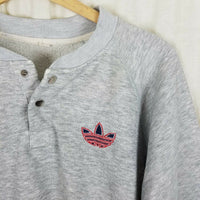 Vintage Adidas Trefoil Logo Pullover Snap Henley Sweatshirt Mens l 80s 90s Crew