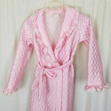 Vintage 1970s Bees & Jam Bubblegum Pink Lace Quilted Tie Sash Bath Robe Girls 8