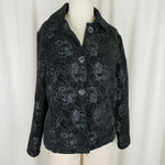 Gloria Vanderbilt Floral Embroidered Tapestry Button Up Black Jacket Womens S