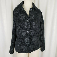 Gloria Vanderbilt Floral Embroidered Tapestry Button Up Black Jacket Womens S
