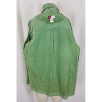 JM Collection Green LEATHER Suede Full Button Up SHIRT JACKET Womens M Celery