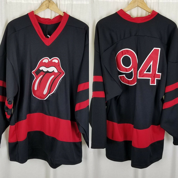 Vintage The Rolling Stones 94 Mens L/X Hockey Jersey Brockum Worldwide Red Lips