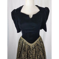 Jessica McClintock Bridal Velvet Keyhole Gold Lace Formal Dress Womens 12 USA