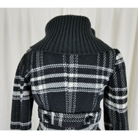 Tally Weijl Tartan Plaid Fleece Knit Funnel Neck Belted Bomber Jacket Womens 38