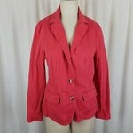 LL Bean Cotton Canvas Stretch Blazer Jean Jacket Womens S Three Button Up Coral
