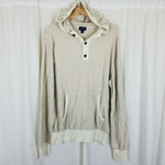 JCrew Harbor Cotton Merino Wool Sailor Striped Hooded Henley Sweater Mens XL Tan