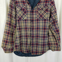 The Warm-Up Nylon Quilted Lined Plaid Flannel Long Sleeve Shirt Mens M Vintage