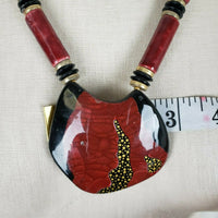 Japanese Lacquer Chunky Pendant NECKLACE Beaded Statement Piece Japan Jewelry
