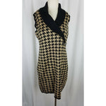 Calvin Klein Large Houndstooth Check Knit Sweater Dress Women L Shawl Collar Tan