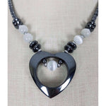 Metal Heart Pendant Charm Beads BEADED NECKLACE Statement Piece Silver Jewelry