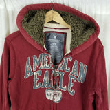American Eagle Full Zip Up Waffle Lined Fur Trim Hoodie Sweatshirt Jacket Mens S
